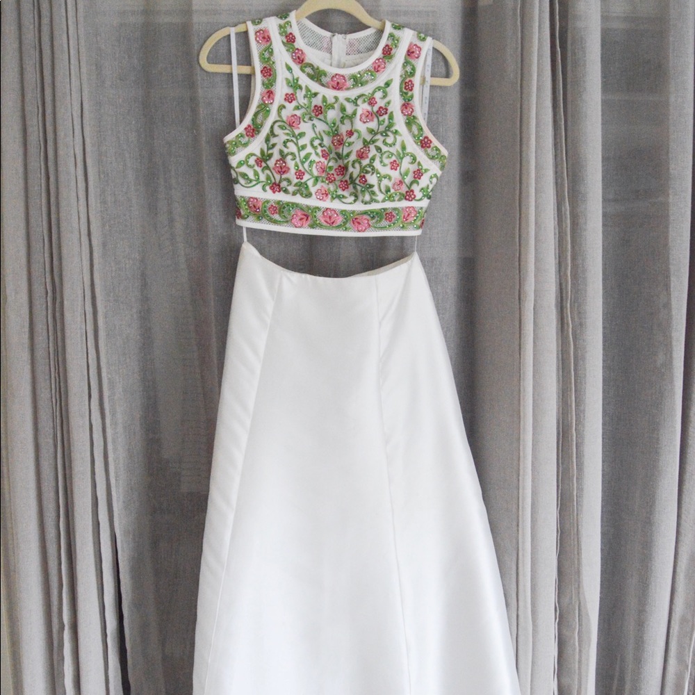 White Flower Embroidered Camille La Vie Prom Dress